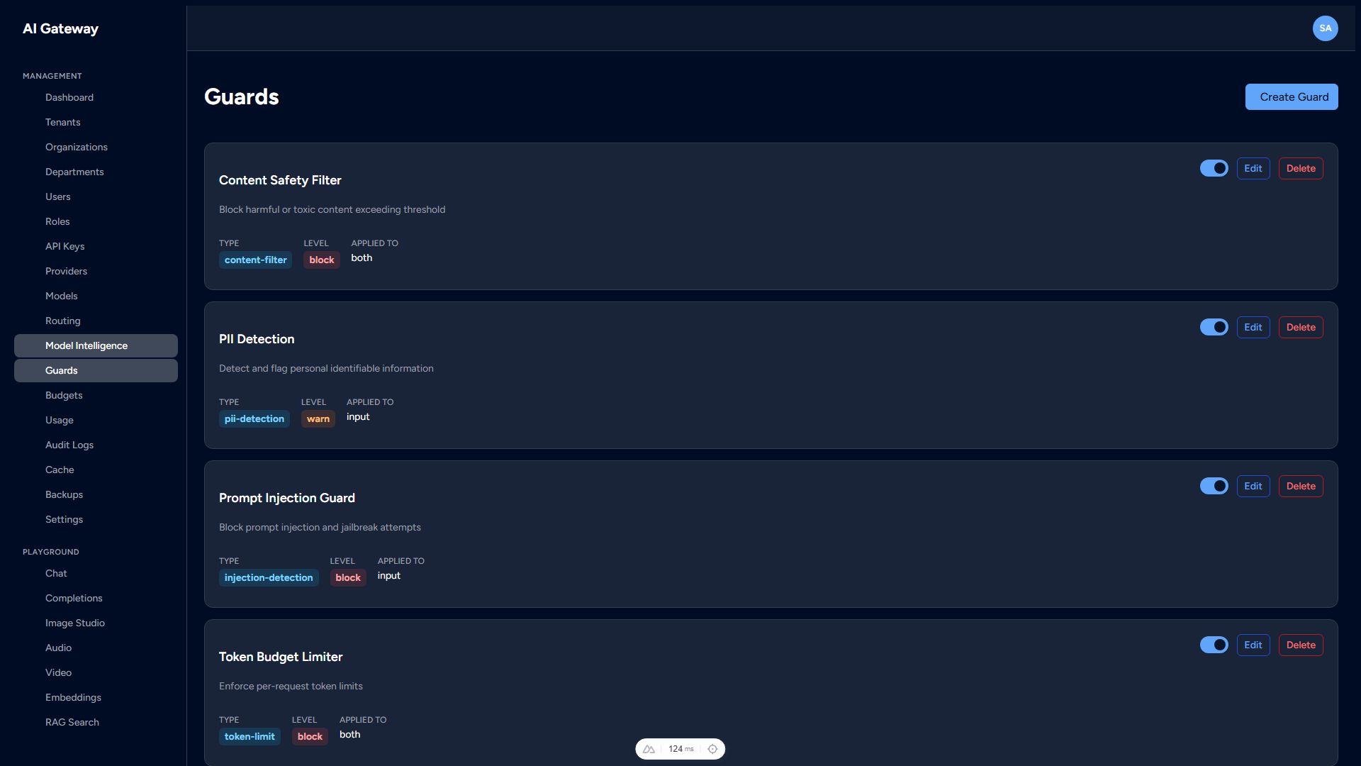 Guards screenshot — dark theme