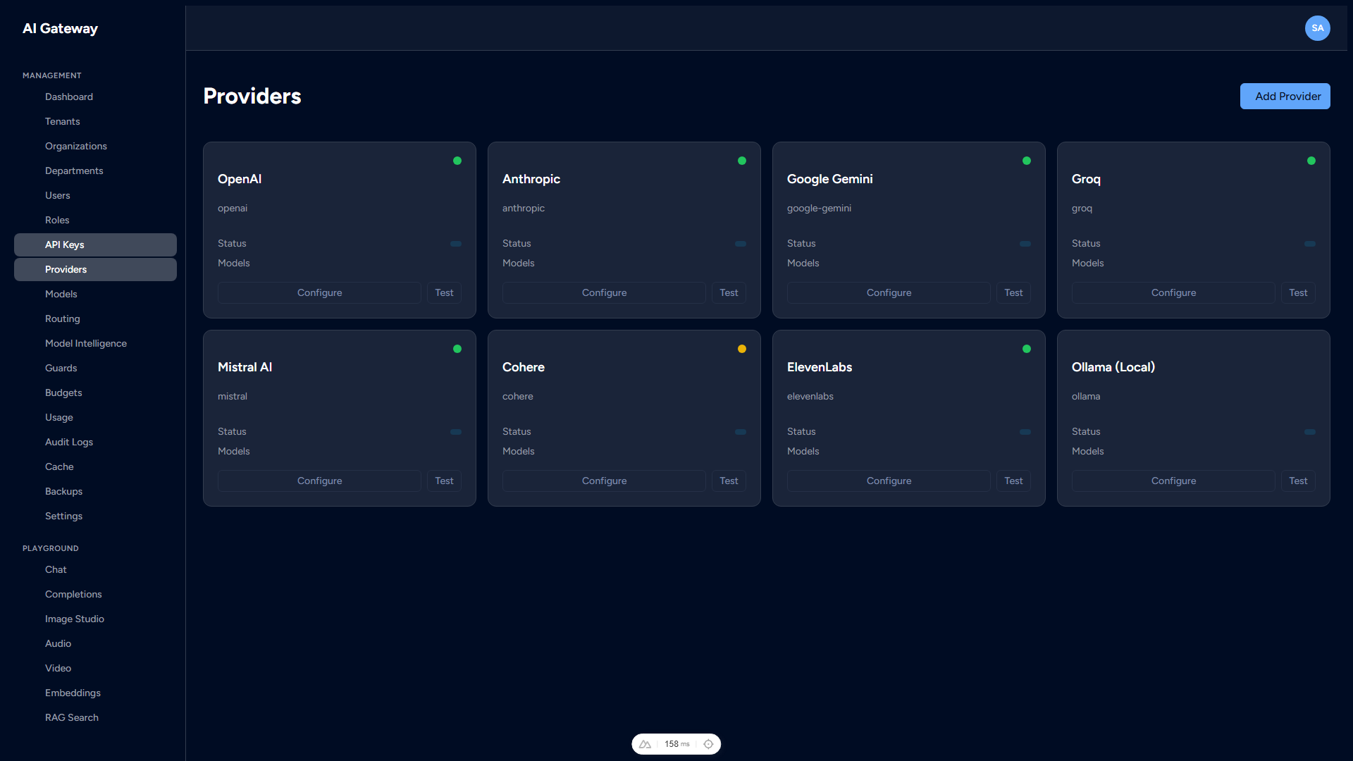 Providers screenshot — dark theme